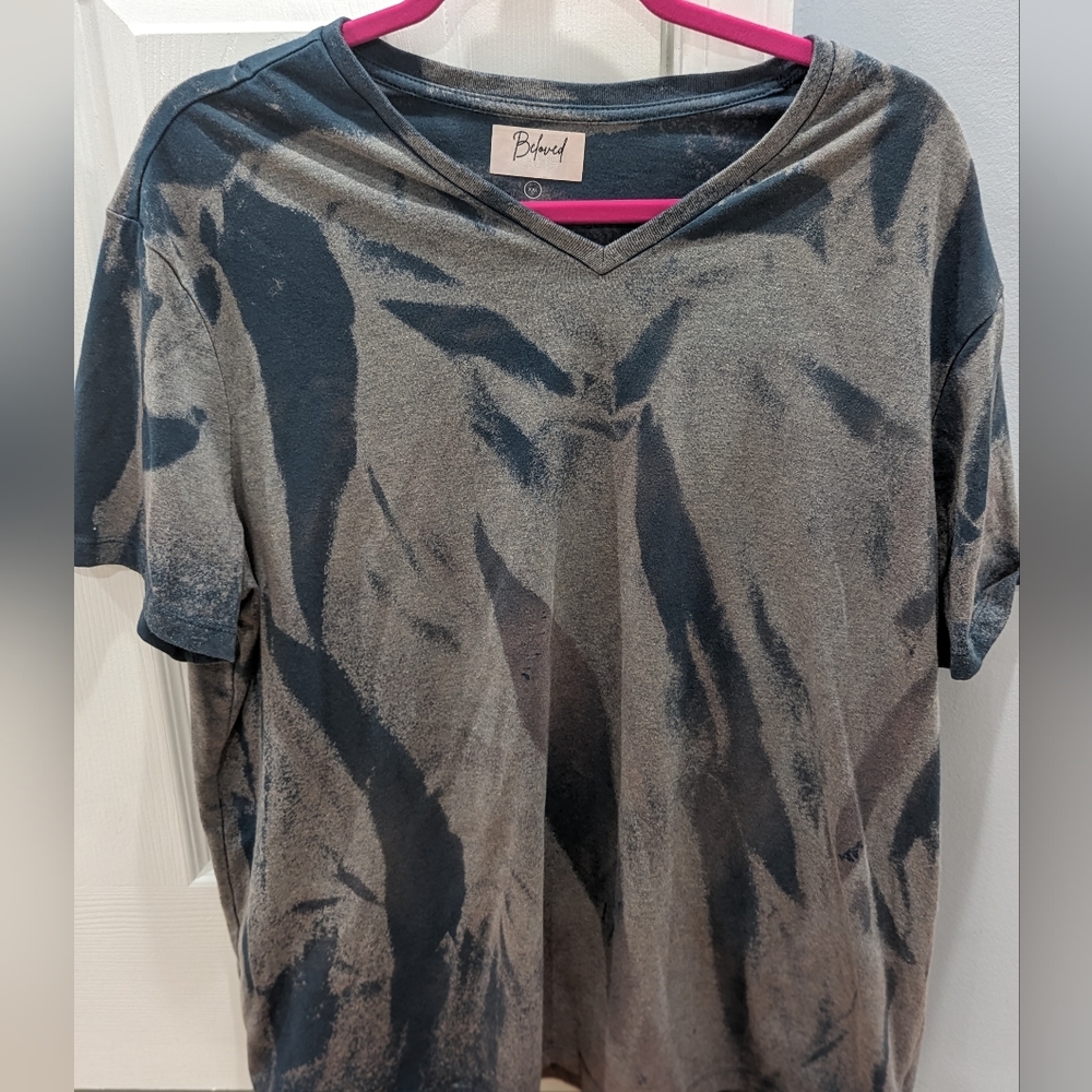 Artisan Handmade bleach tie Dye v neck shirt oversized XXL Unisex. Teal